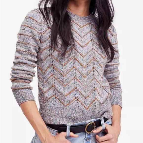 Free people open chevron knit cotton blend sweater size M excellent condition - Picture 3 of 16